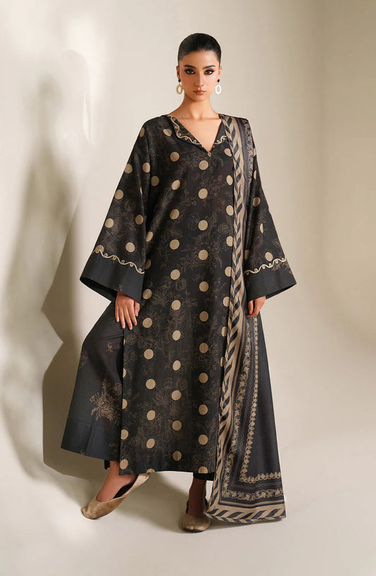 Iznik Embroidered Khaddar Unstitched 3 Piece Suit - UE-571 - IZN25KHD - Black - Winter Collection