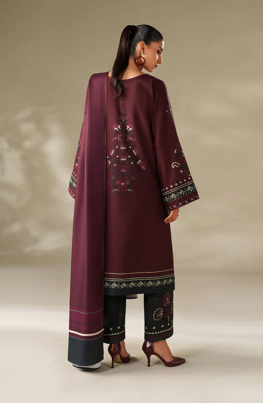 Iznik Embroidered Khaddar Unstitched 3 Piece Suit - UE-570 - IZN25KHD - Burgundy - Winter Collection