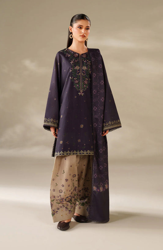 Iznik Embroidered Khaddar Unstitched 3 Piece Suit - UE-568 - IZN25KHD - Exotic Purple - Winter Collection