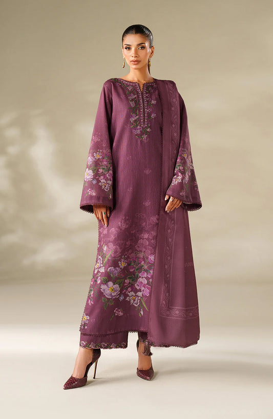Iznik Embroidered Khaddar Unstitched 3 Piece Suit - UE-566 - IZN25KHD - Italian Plum - Winter Collection