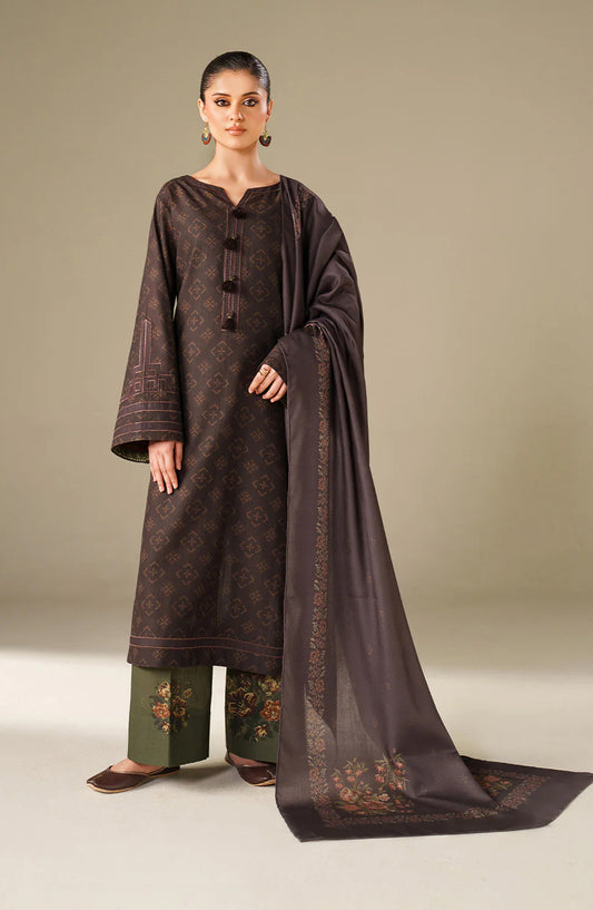 Iznik Embroidered Khaddar Unstitched 3 Piece Suit - UE-564 - IZN25KHD - Cocoa Brown - Winter Collection