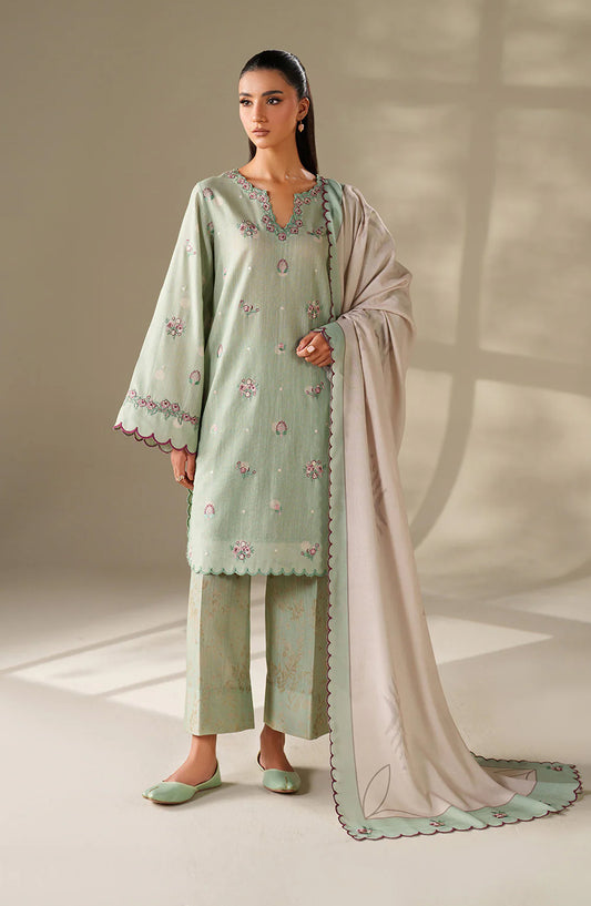 Iznik Embroidered Khaddar Unstitched 3 Piece Suit - UE-563 - IZN25KHD - Mint Green - Winter Collection