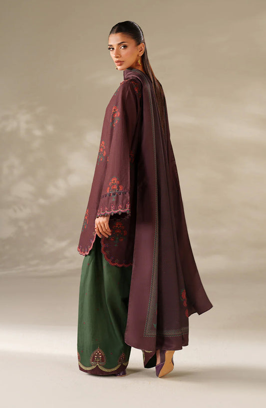 Iznik Embroidered Khaddar Unstitched 3 Piece Suit - UE-562 - IZN25KHD - Dark Maroon - Winter Collection