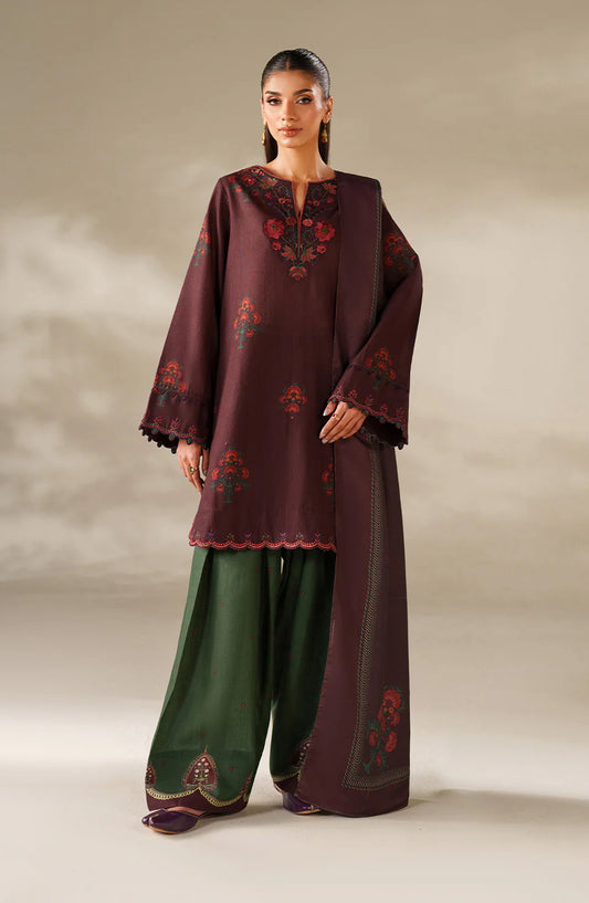 Iznik Embroidered Khaddar Unstitched 3 Piece Suit - UE-562 - IZN25KHD - Dark Maroon - Winter Collection
