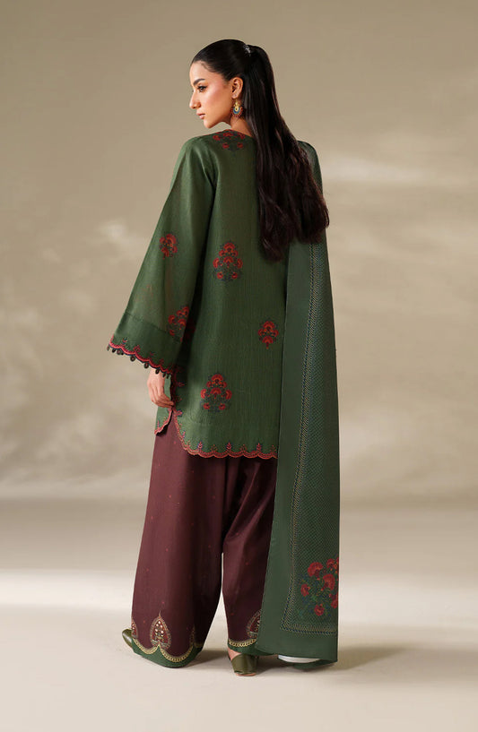 Iznik Embroidered Khaddar Unstitched 3 Piece Suit - UE-561 - IZN25KHD - Moss Green Dark - Winter Collection