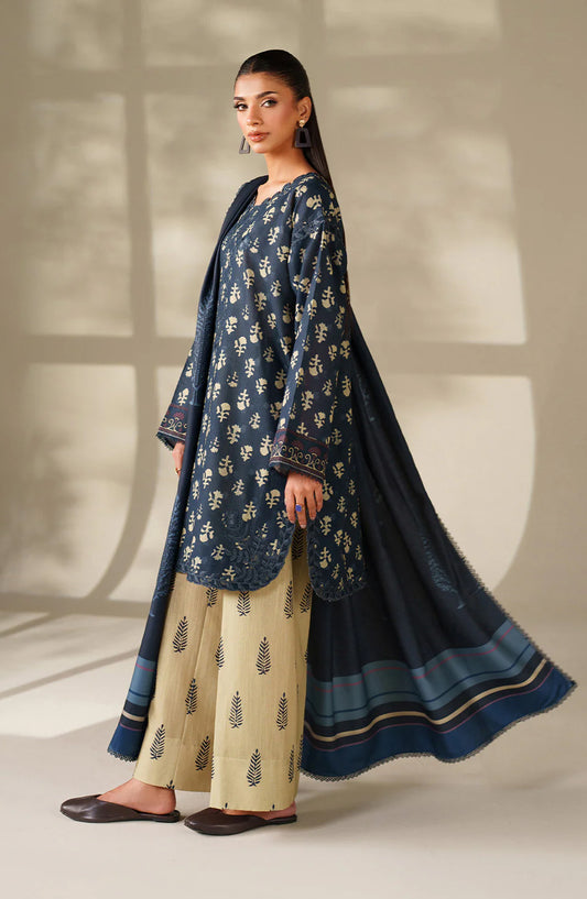 Iznik Embroidered Khaddar Unstitched 3 Piece Suit - UE-560 - IZN25KHD - Oxford Blue - Winter Collection