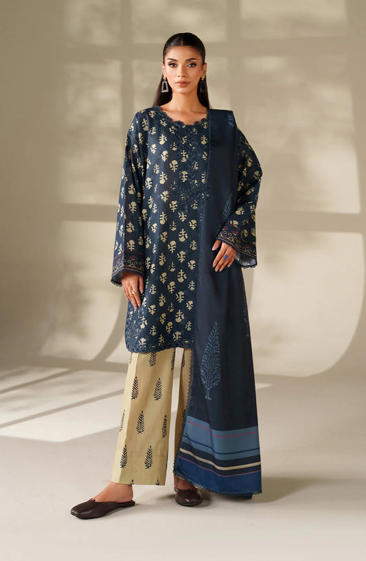 Iznik Embroidered Khaddar Unstitched 3 Piece Suit - UE-560 - IZN25KHD - Oxford Blue - Winter Collection