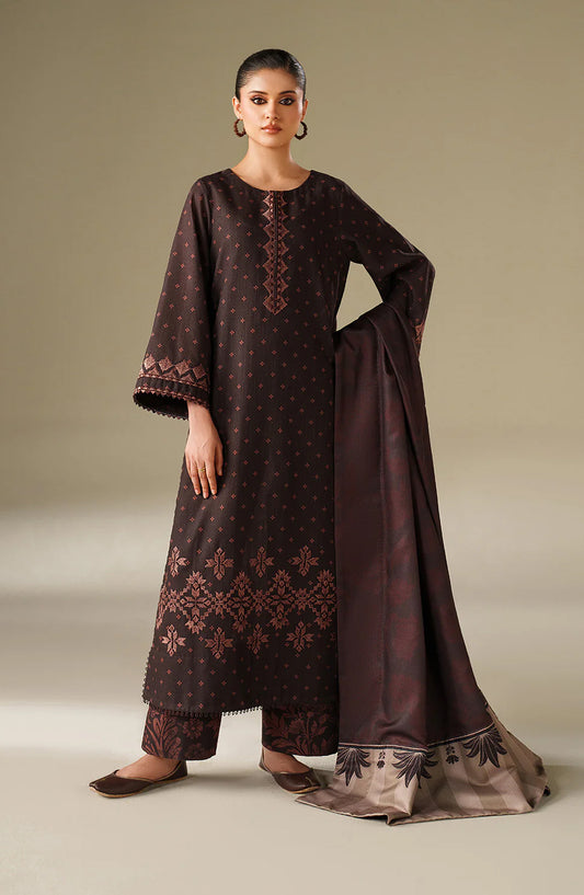 Iznik Embroidered Khaddar Unstitched 3 Piece Suit - UE-559 - IZN25KHD - chocolate brown - Winter Collection