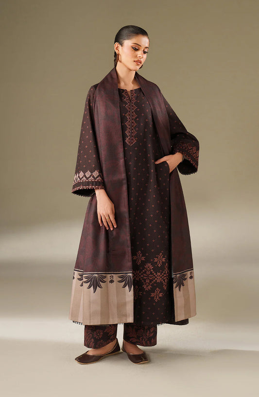 Iznik Embroidered Khaddar Unstitched 3 Piece Suit - UE-559 - IZN25KHD - chocolate brown - Winter Collection