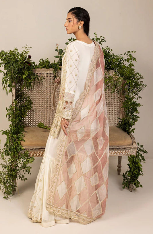 Tehzeeb by Diara Couture Embroidered Chiffon Stitched 3 Piece Suit - DC25THZ - JASMINE - SF-10 - Off White - Festive Collection