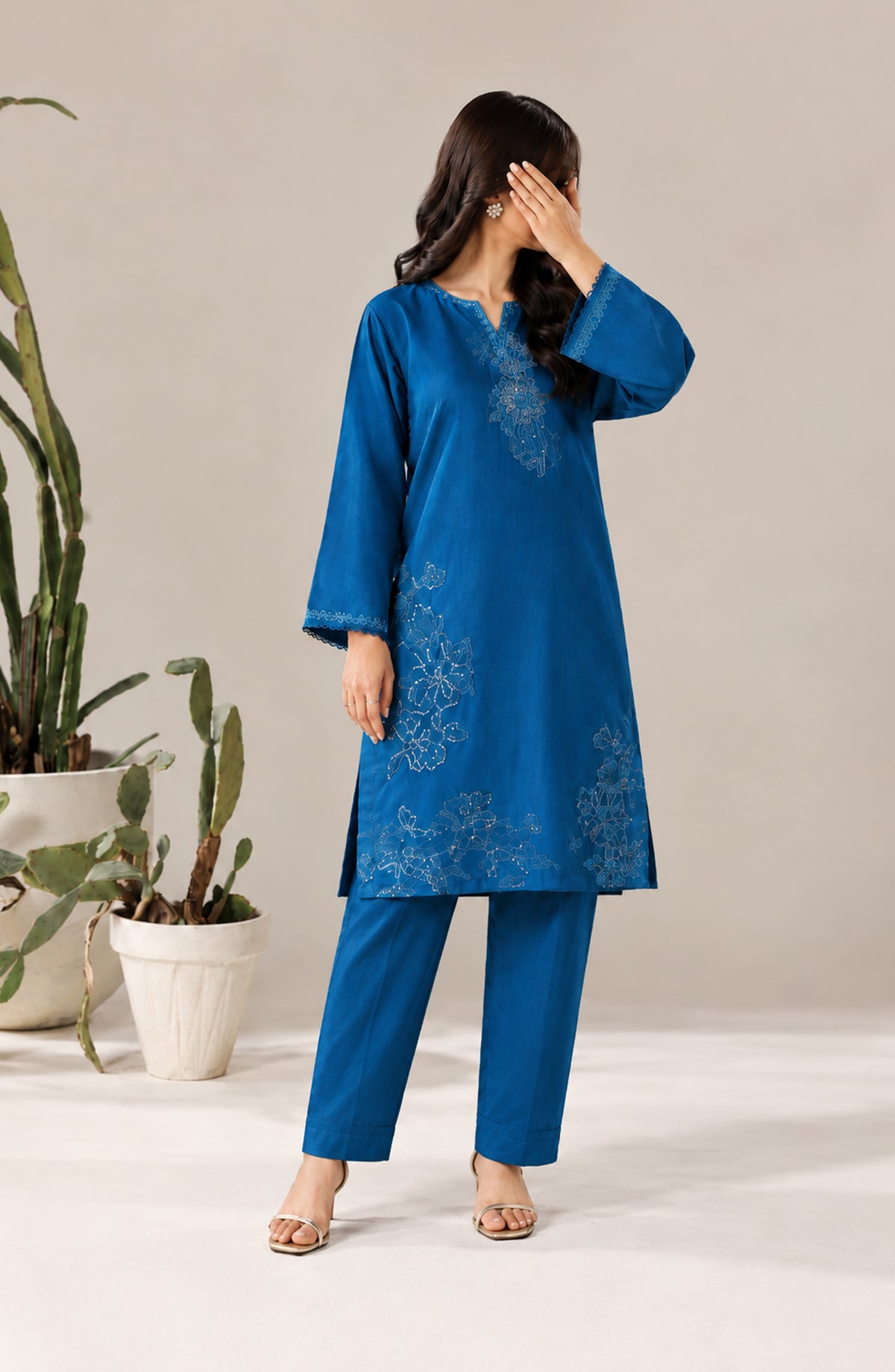 Jannah Noe by Amna Khadija Embroidered Silk Stitched 2 Piece Co-ord Set - JNLS-13 - AM26HON - Blue - Summer Collection