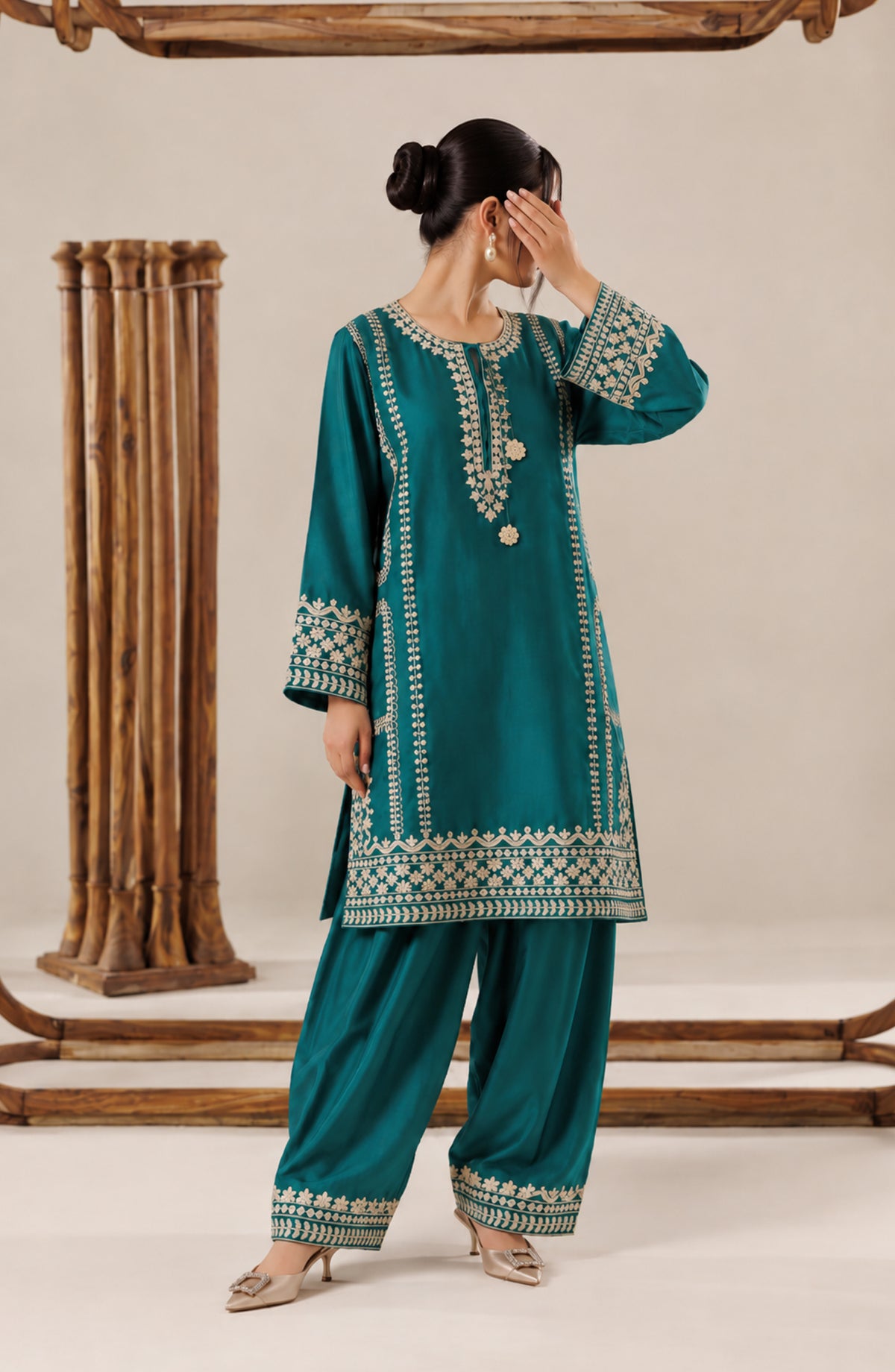 Jannah Noe by Amna Khadija Embroidered Silk Stitched 2 Piece Co-ord Set - JNLS-14 - AM26HON - Green - Summer Collection