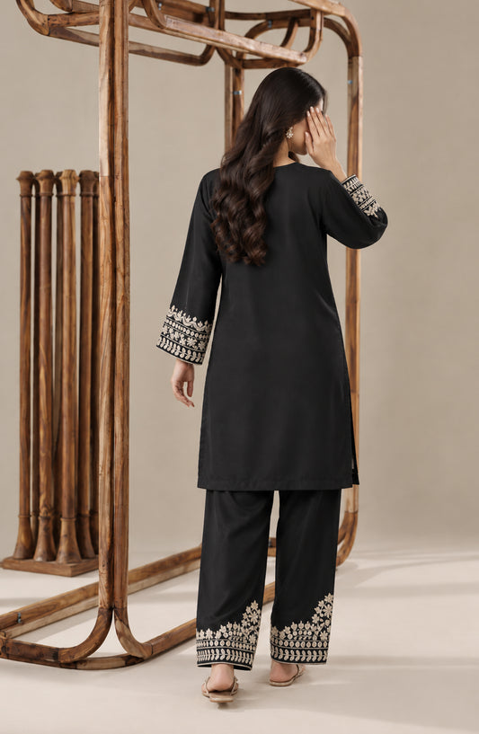 Jannah Noe by Amna Khadija Embroidered Silk Stitched 2 Piece Co-ord Set - JNLS-15 - AM26HON - Black - Summer Collection