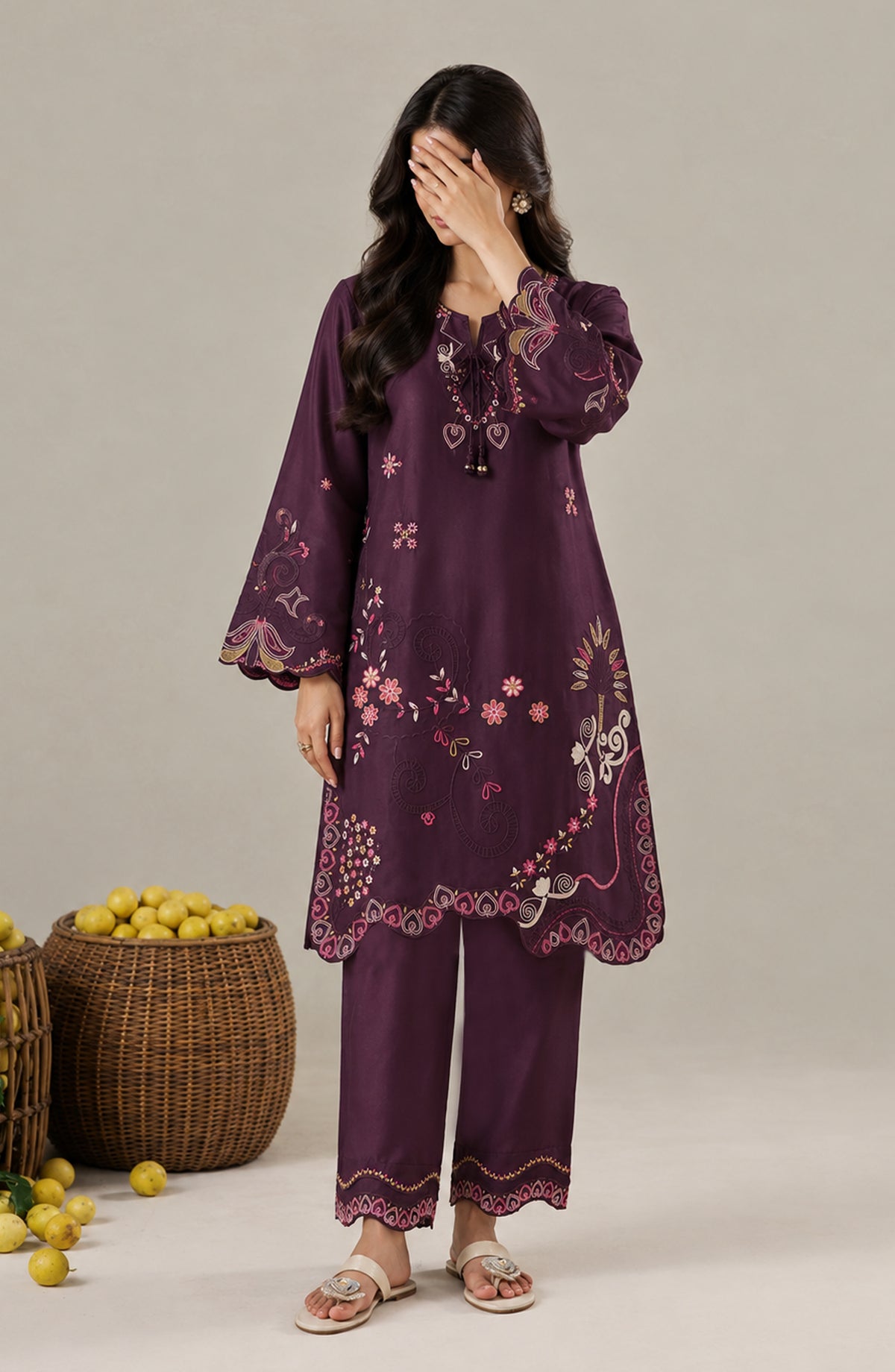 Jannah Noe by Amna Khadija Embroidered Silk Stitched 2 Piece Co-ord Set - JNLS-16 - AM26HON - Purple - Summer Collection