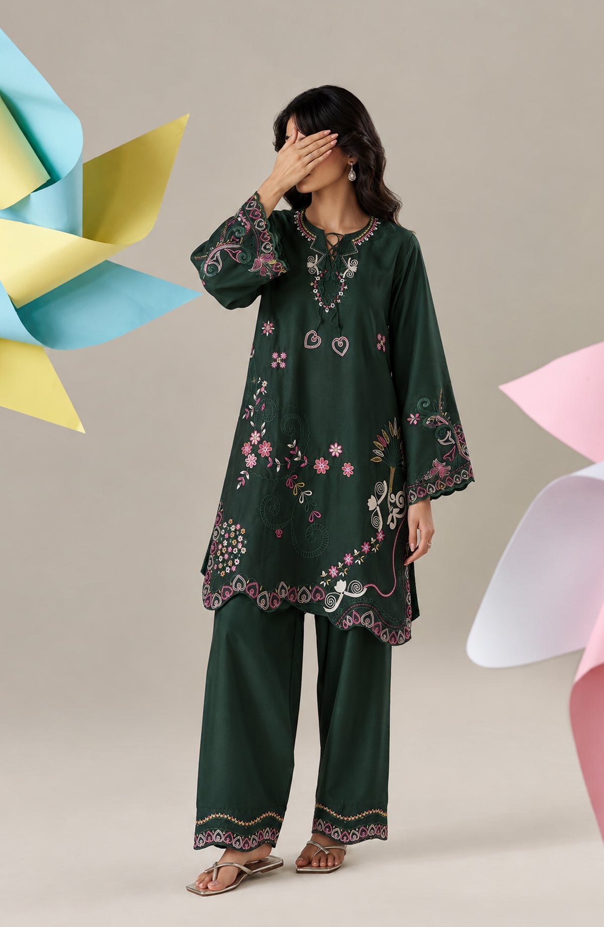 Jannah Noe by Amna Khadija Embroidered Silk Stitched 2 Piece Co-ord Set - JNLS-17 - AM26HON - Green - Summer Collection