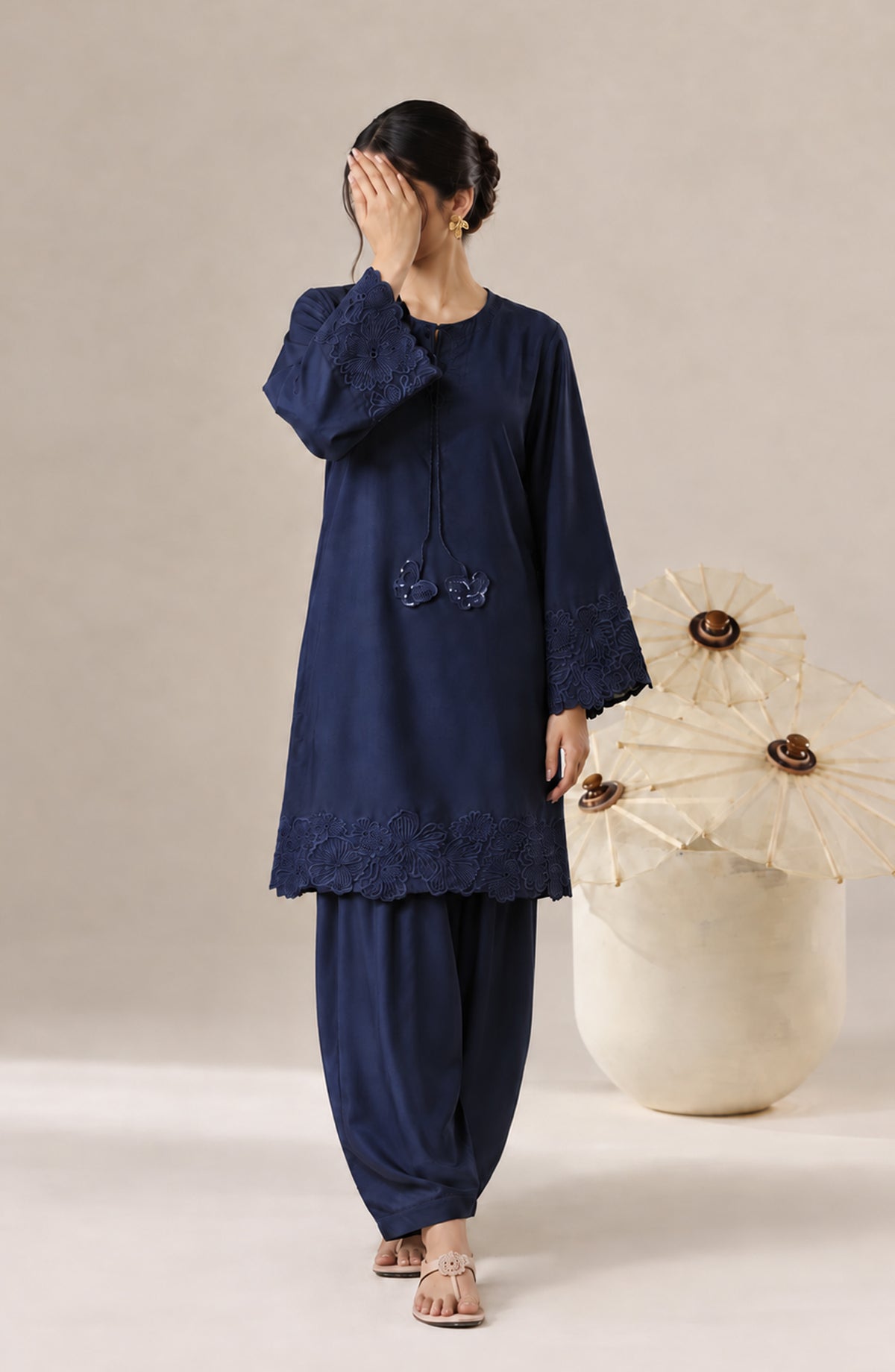 Jannah Noe by Amna Khadija Embroidered Silk Stitched 2 Piece Co-ord Set - JNLS-18 - AM26HON - Blue - Summer Collection