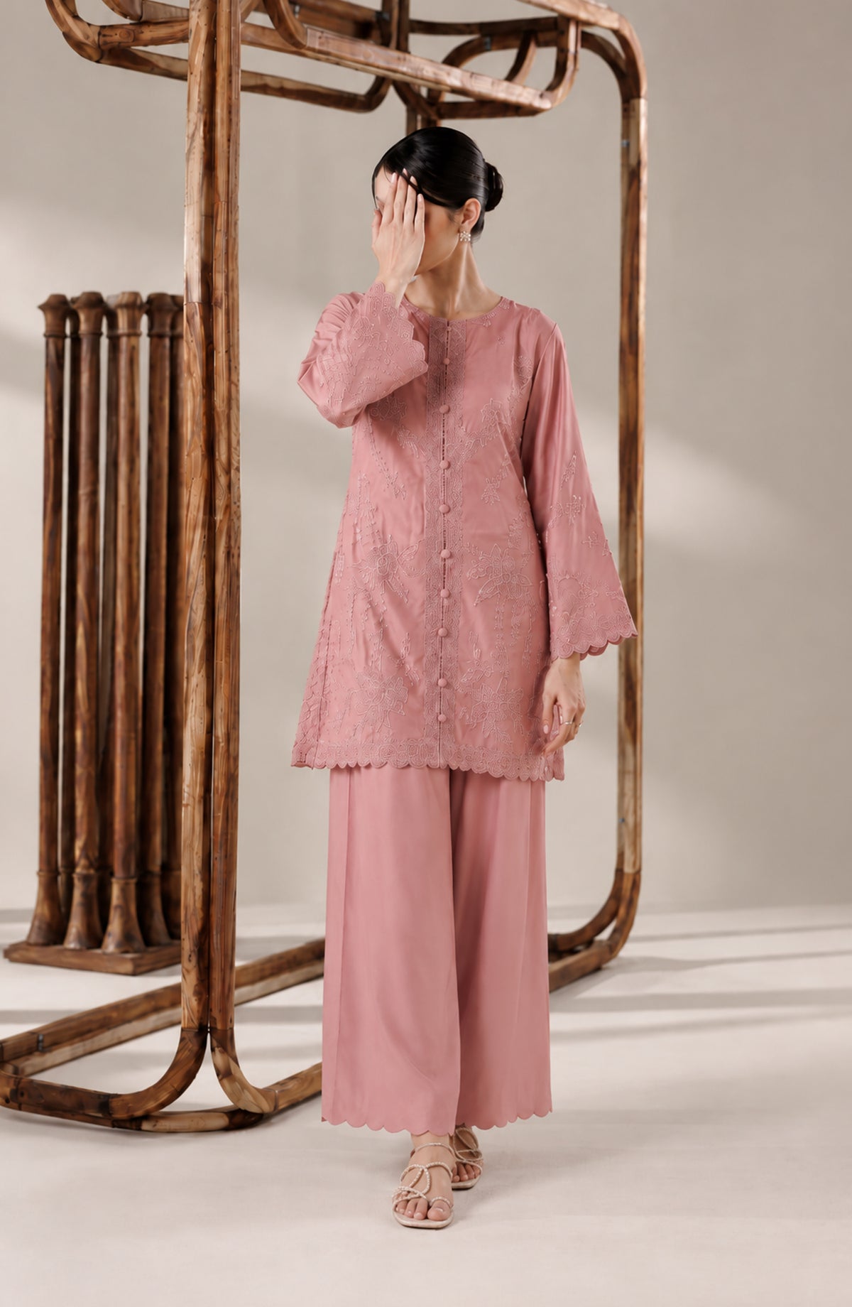 Jannah Noe by Amna Khadija Embroidered Silk Stitched 2 Piece Co-ord Set - JNLS-20 - AM26HON - Pink - Summer Collection