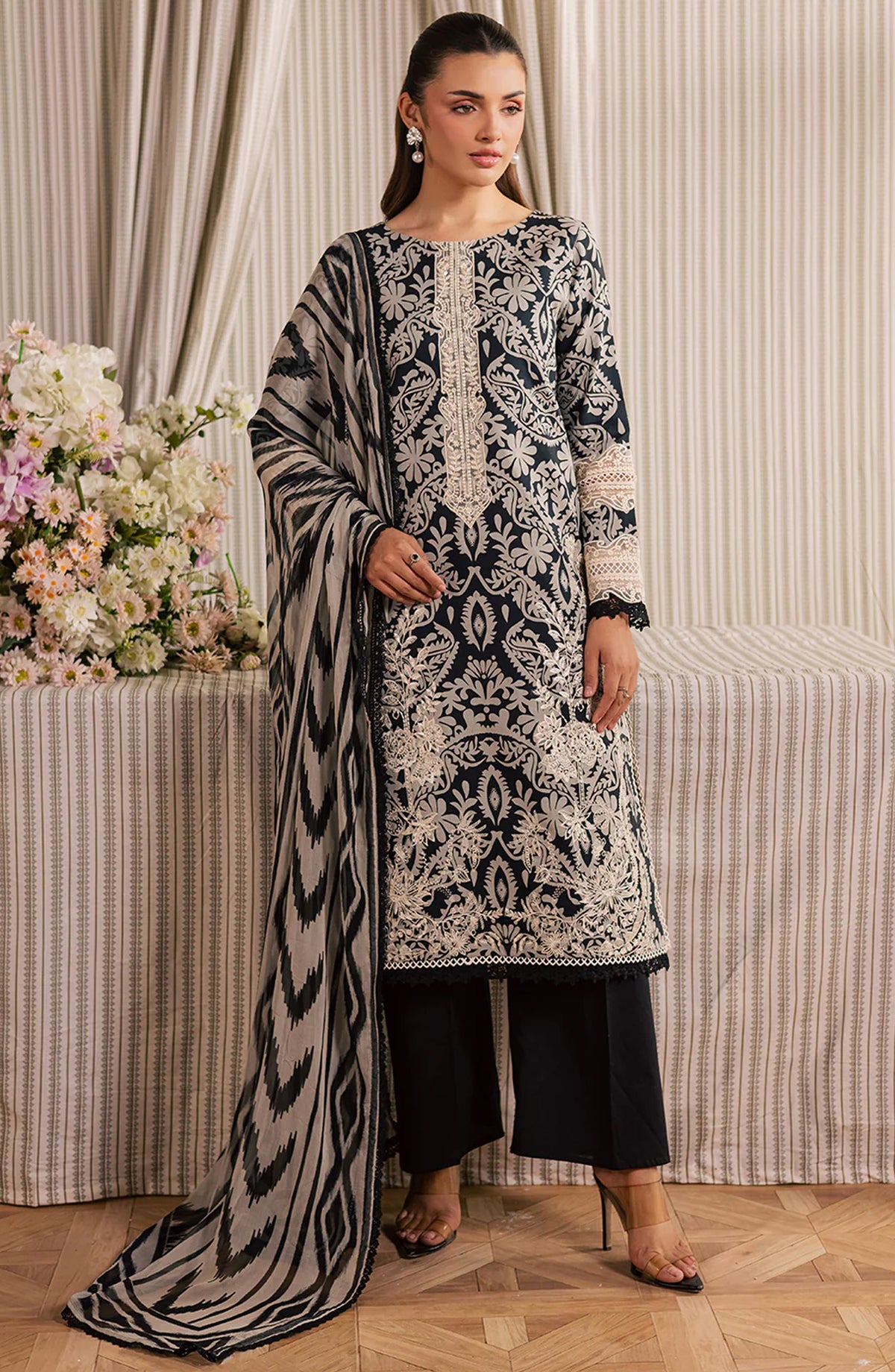 Jahaan by Mahnur Embroidered Lawn Unstitched 3 Piece Suit - MJ-09 - MH26JHN - Black - Summer Collection