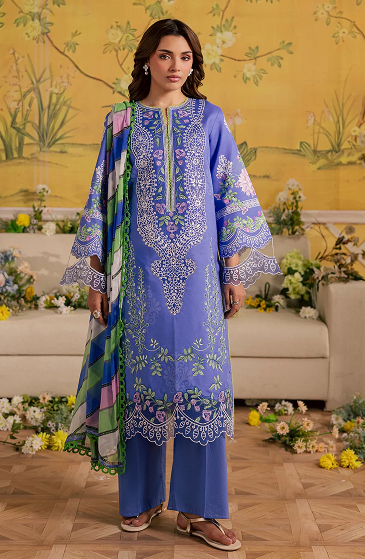 Jahaan by Mahnur Embroidered Lawn Unstitched 3 Piece Suit - MJ-08 - MH26JHN - Blue - Summer Collection