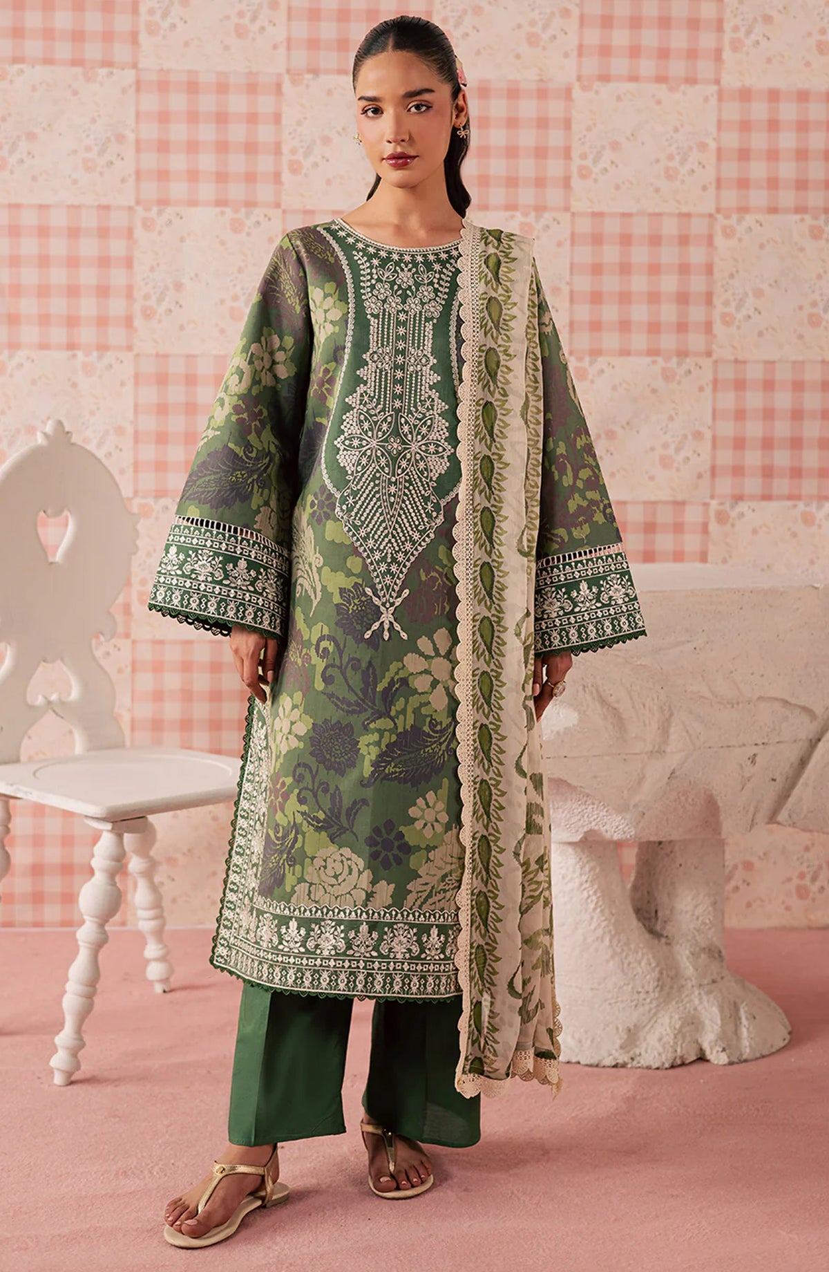 Jahaan by Mahnur Embroidered Lawn Unstitched 3 Piece Suit - MJ-06 - MH26JHN - Green - Summer Collection