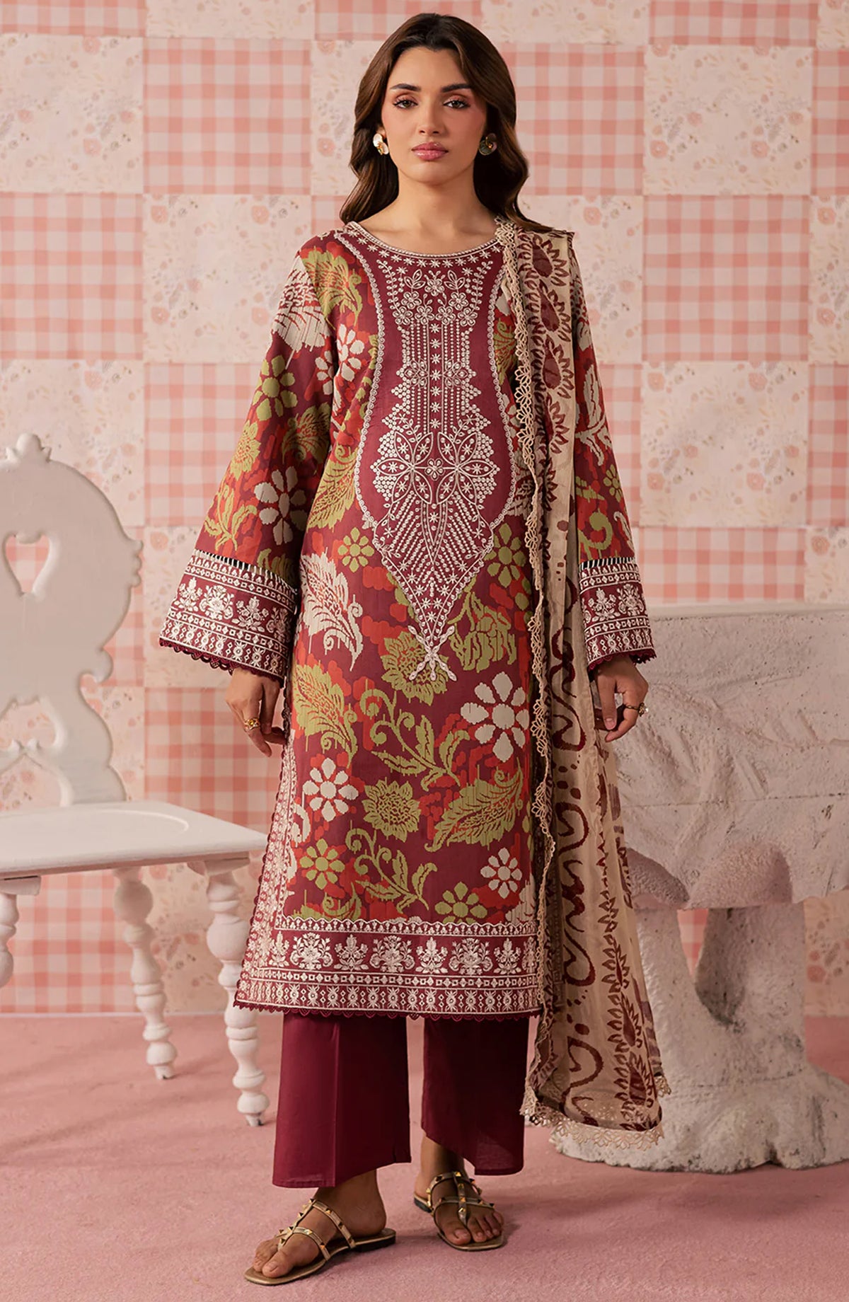 Jahaan by Mahnur Embroidered Lawn Unstitched 3 Piece Suit - MJ-05 - MH26JHN - Red - Summer Collection