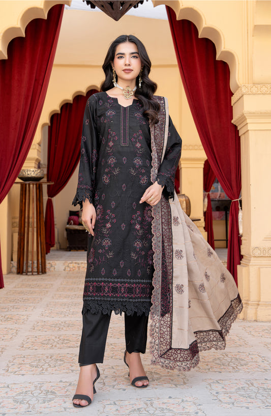 Jahan by Riaz Arts Embroidered Lawn Unstitched 3 Piece Suit - D-04 - RA26JHN - Black - Summer Collection