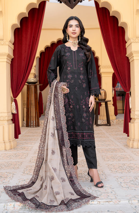 Jahan by Riaz Arts Embroidered Lawn Unstitched 3 Piece Suit - D-04 - RA26JHN - Black - Summer Collection