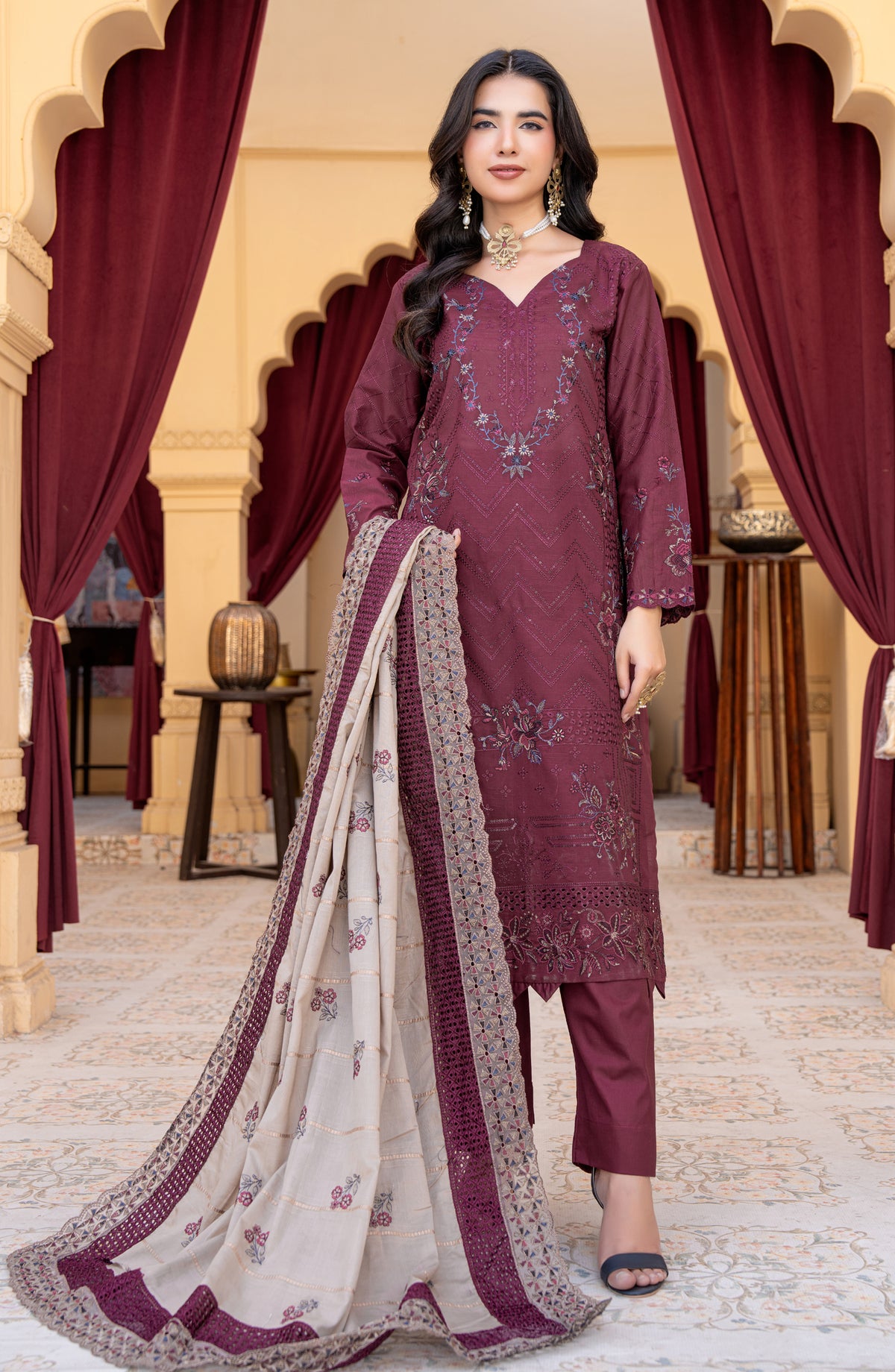 Jahan by Riaz Arts Embroidered Lawn Unstitched 3 Piece Suit - D-01 - RA26JHN - Purple - Summer Collection