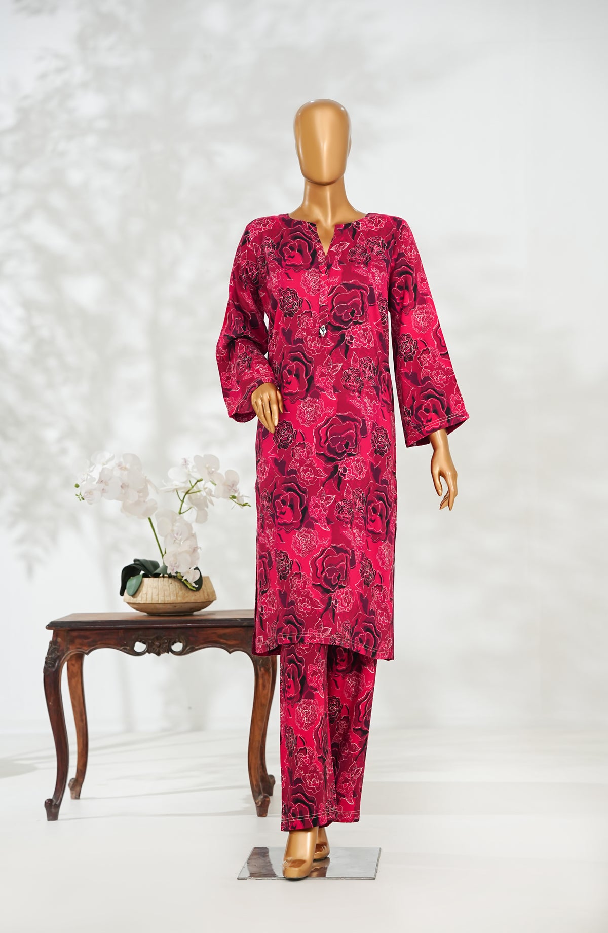 Janaan by Amna Khadija Printed Premium Linen Stitched 2 Piece Set - JDL-06 - AM25JNDL - Red - Casual Collection