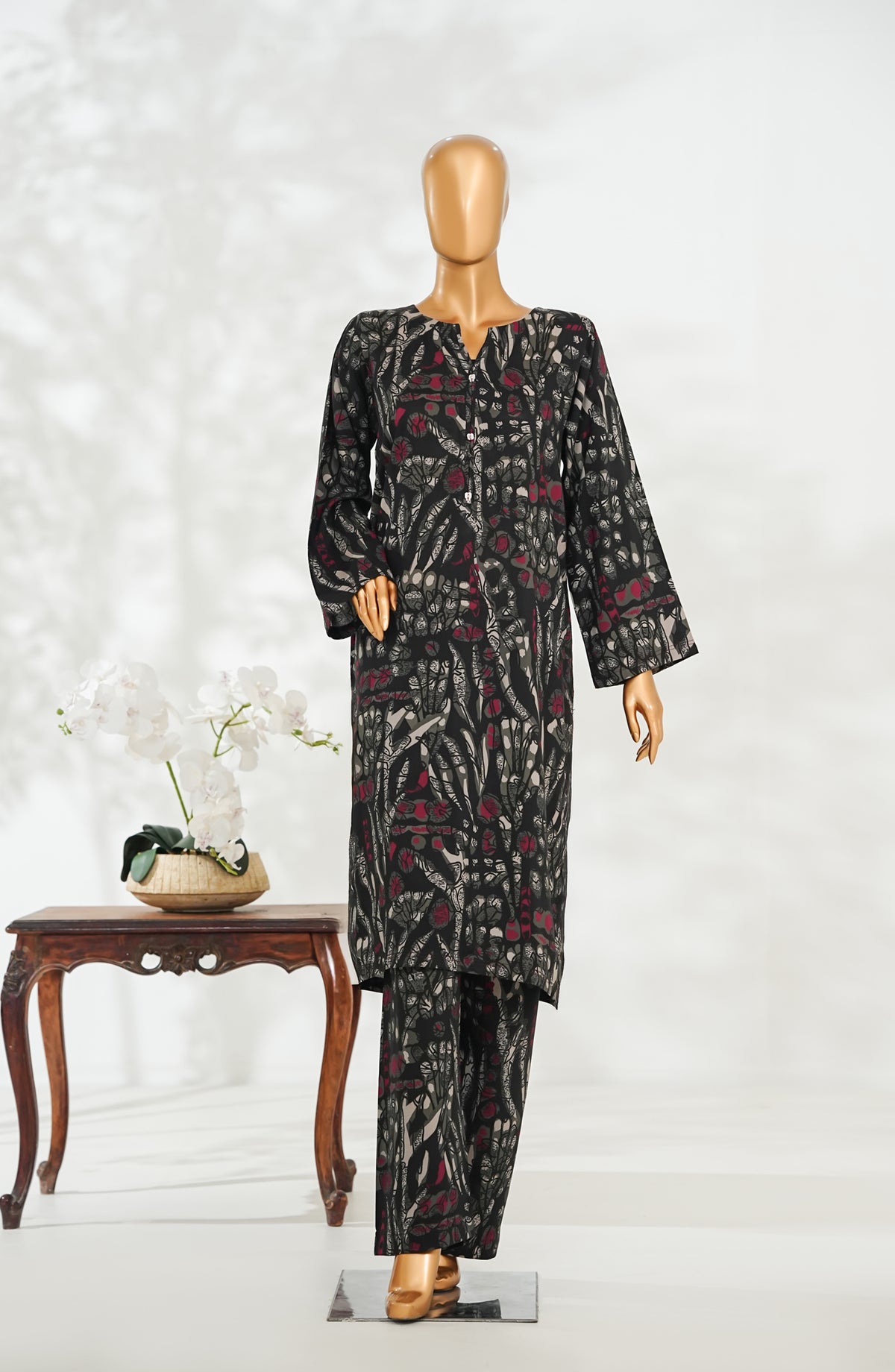 Janaan by Amna Khadija Printed Premium Linen Stitched 2 Piece Set - JDL-04 - AM25JNDL - Black - Casual Collection