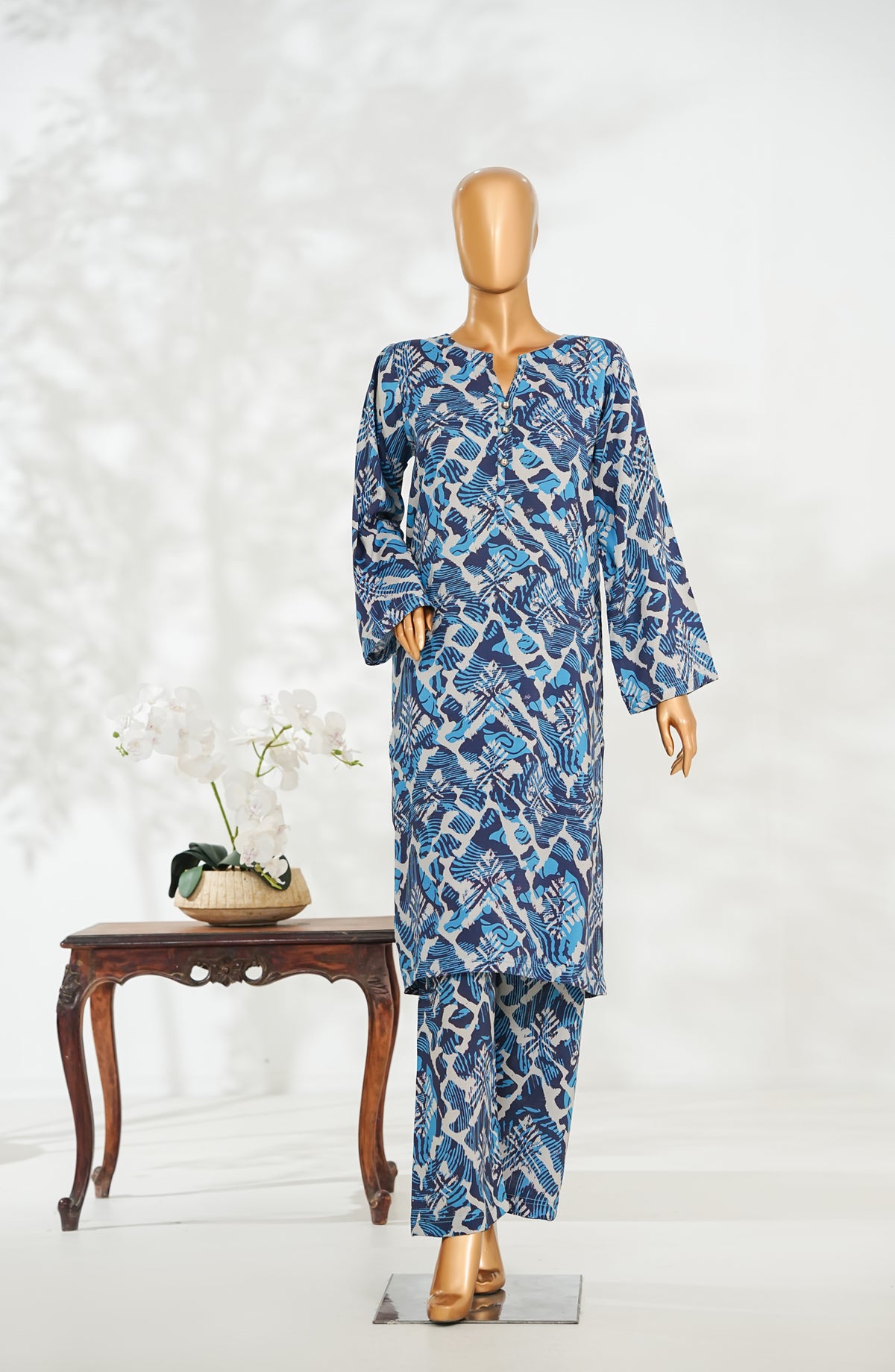 Janaan by Amna Khadija Printed Premium Linen Stitched 2 Piece Set - JDL-03 - AM25JNDL - Blue - Casual Collection