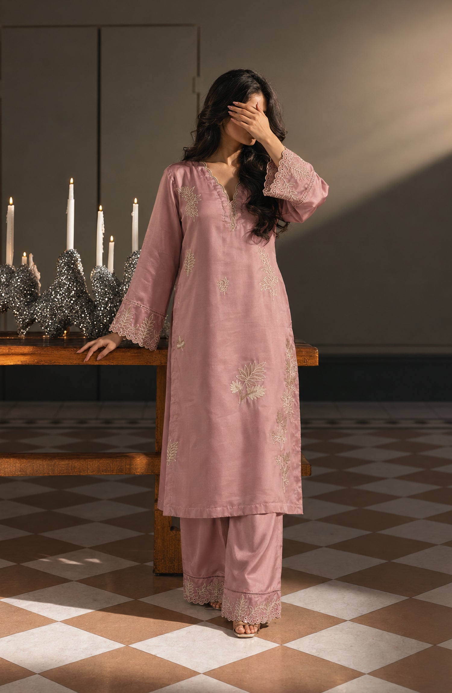 Jannah Noe by Amna Khadija Embroidered Silk Stitched 2 Piece Co-ord Set - JNLS-24 - AM26OEN - Pink - Summer Collection
