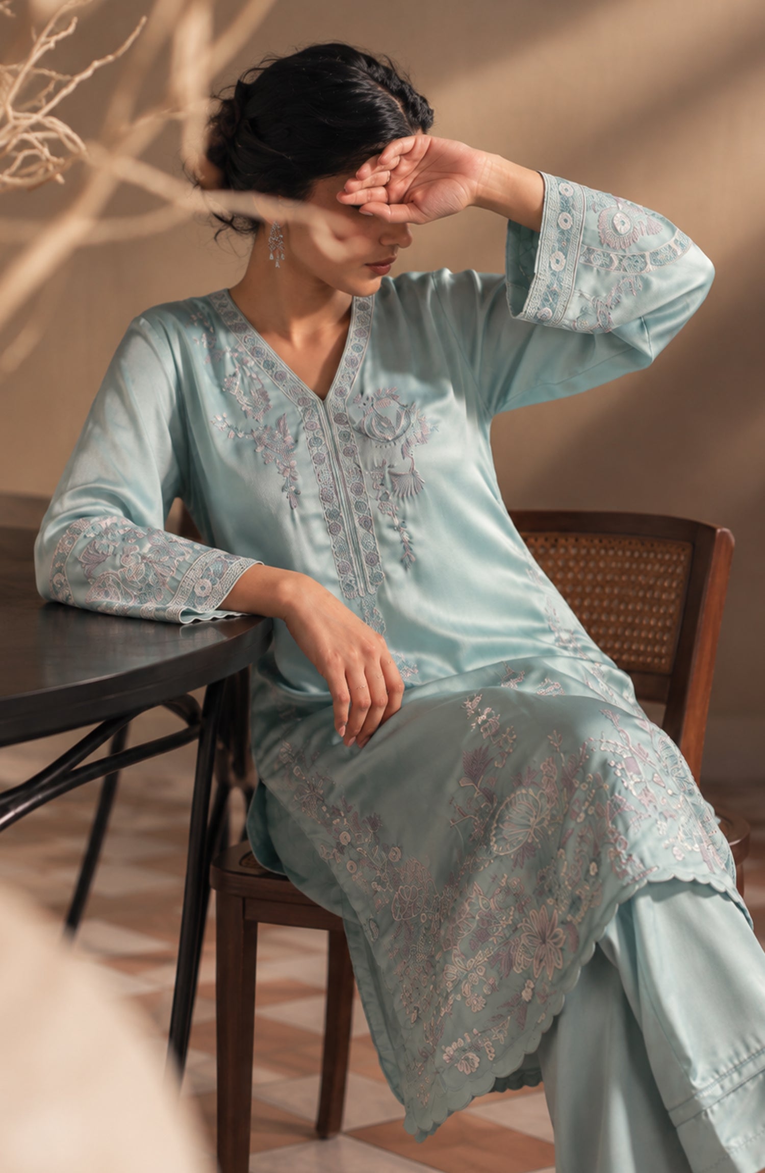 Jannah Noe by Amna Khadija Embroidered Silk Stitched 2 Piece Co-ord Set - JNLS-25 - AM26OEN - Blue - Summer Collection