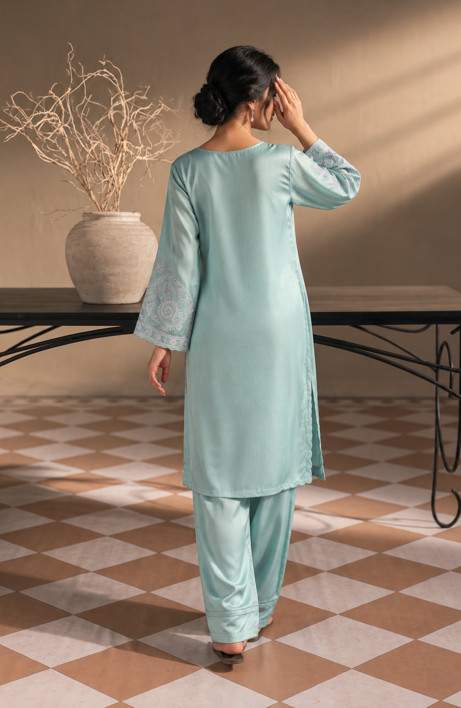 Jannah Noe by Amna Khadija Embroidered Silk Stitched 2 Piece Co-ord Set - JNLS-25 - AM26OEN - Blue - Summer Collection