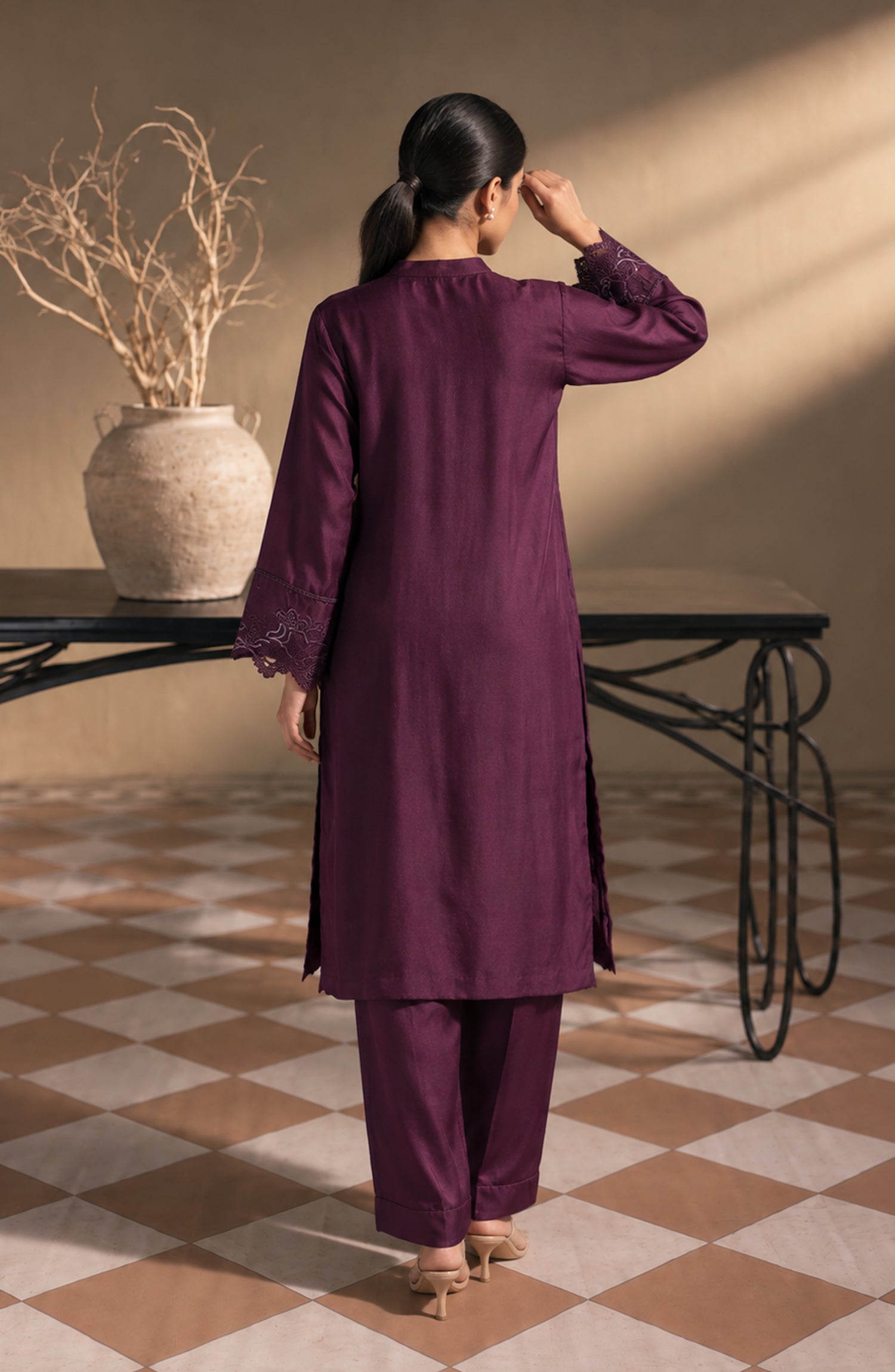 Jannah Noe by Amna Khadija Embroidered Silk Stitched 2 Piece Co-ord Set - JNLS-26 - AM26OEN - Purple - Summer Collection