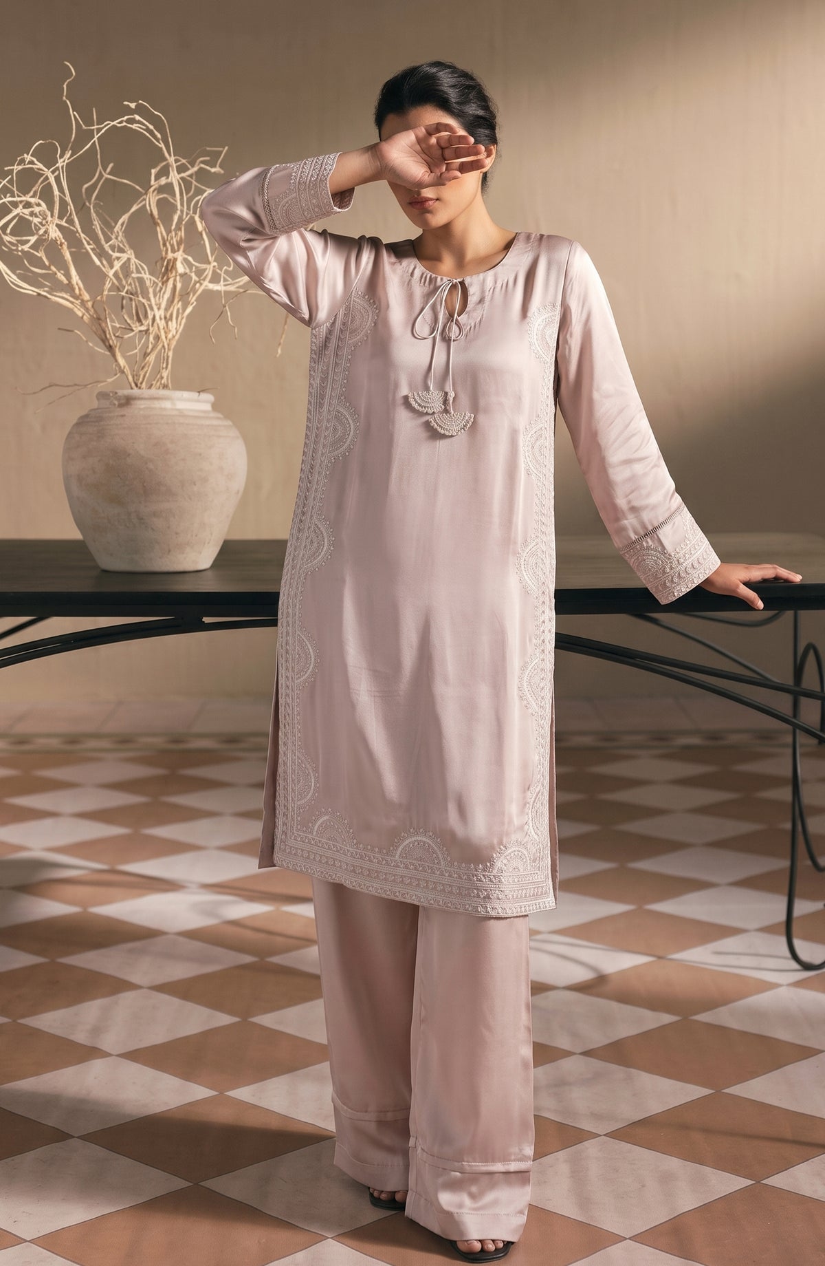 Jannah Noe by Amna Khadija Embroidered Silk Stitched 2 Piece Co-ord Set - JNLS-30 - AM26OEN - Pink - Summer Collection