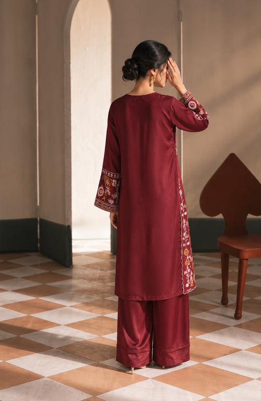 Jannah Noe by Amna Khadija Embroidered Silk Stitched 2 Piece Co-ord Set - JNLS-31 - AM26OEN - Red - Summer Collection