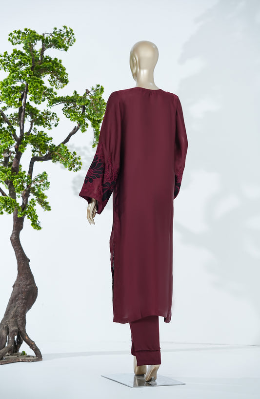 Jannah Noe by Amna Khadija Embroidered Shamooz Silk Stitched 2 Piece Suit - JNLS-01 - AM26JNLS - Maroon - Festive Collection