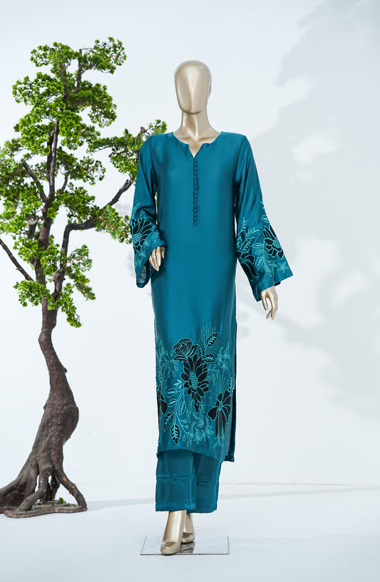 Jannah Noe by Amna Khadija Embroidered Shamooz Silk Stitched 2 Piece Suit - JNLS-02 - AM26JNLS - Teal - Festive Collection
