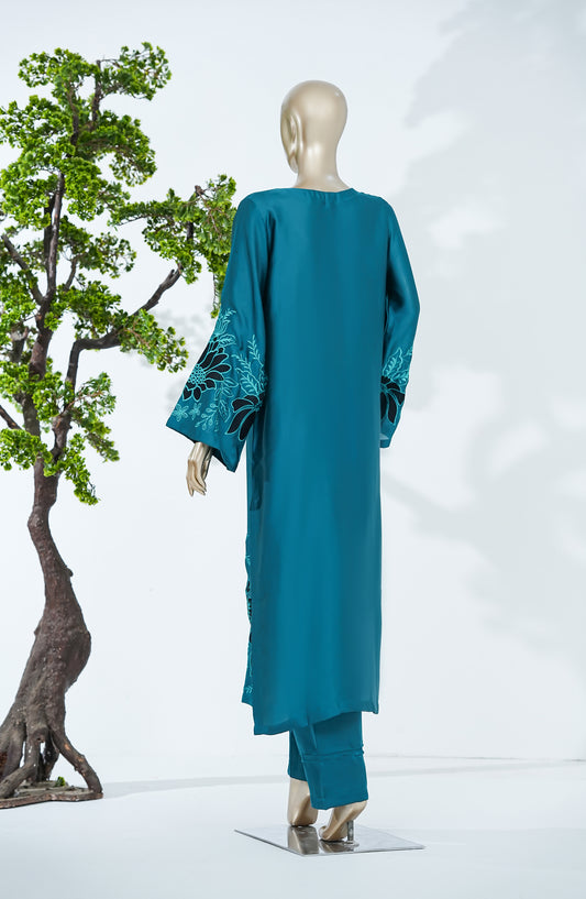 Jannah Noe by Amna Khadija Embroidered Shamooz Silk Stitched 2 Piece Suit - JNLS-02 - AM26JNLS - Teal - Festive Collection