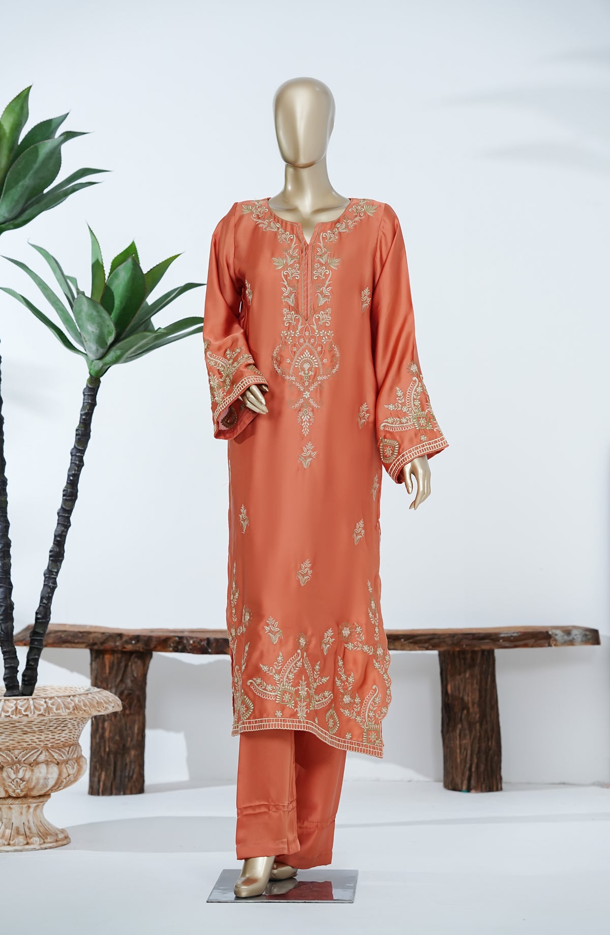 Jannah Noe by Amna Khadija Embroidered Shamooz Silk Stitched 2 Piece Suit - JNLS-04 - AM26JNLS - Peach - Festive Collection