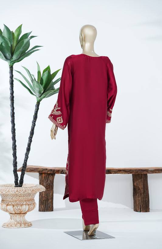 Jannah Noe by Amna Khadija Embroidered Shamooz Silk Stitched 2 Piece Suit - JNLS-05 - AM26JNLS - Red - Festive Collection