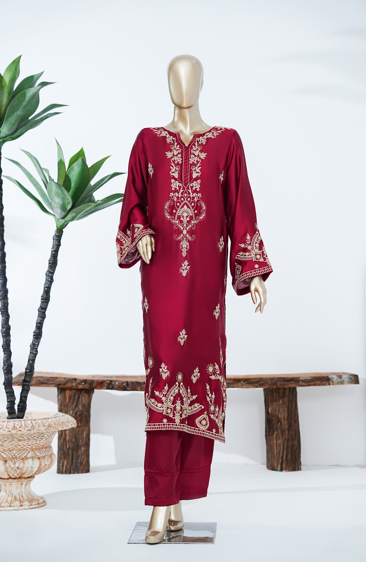 Jannah Noe by Amna Khadija Embroidered Shamooz Silk Stitched 2 Piece Suit - JNLS-05 - AM26JNLS - Red - Festive Collection