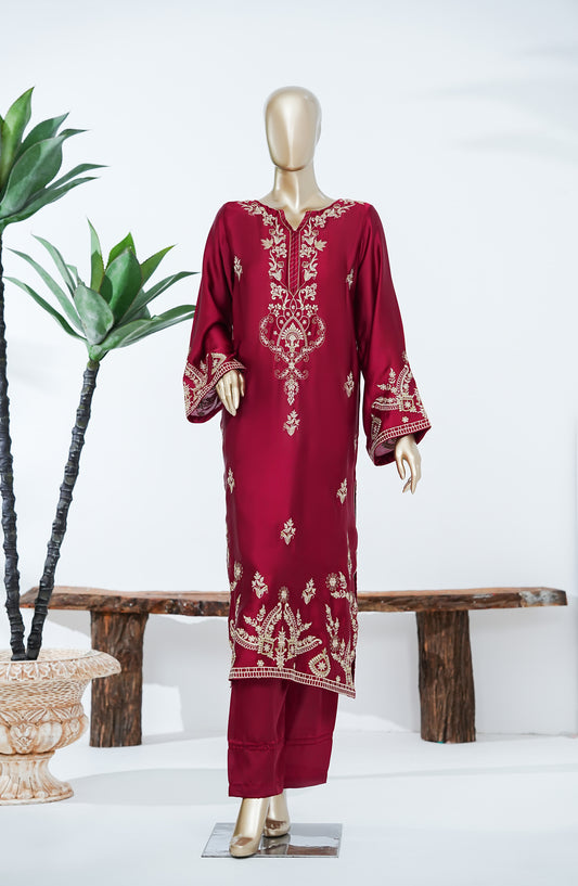 Jannah Noe by Amna Khadija Embroidered Shamooz Silk Stitched 2 Piece Suit - JNLS-05 - AM26JNLS - Red - Festive Collection