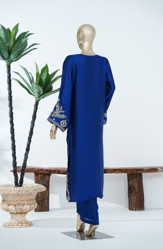 Jannah Noe by Amna Khadija Embroidered Shamooz Silk Stitched 2 Piece Suit - JNLS-07 - AM26JNLS - Blue - Festive Collection