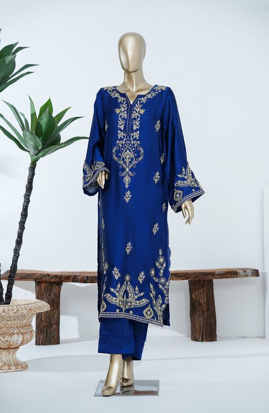 Jannah Noe by Amna Khadija Embroidered Shamooz Silk Stitched 2 Piece Suit - JNLS-07 - AM26JNLS - Blue - Festive Collection