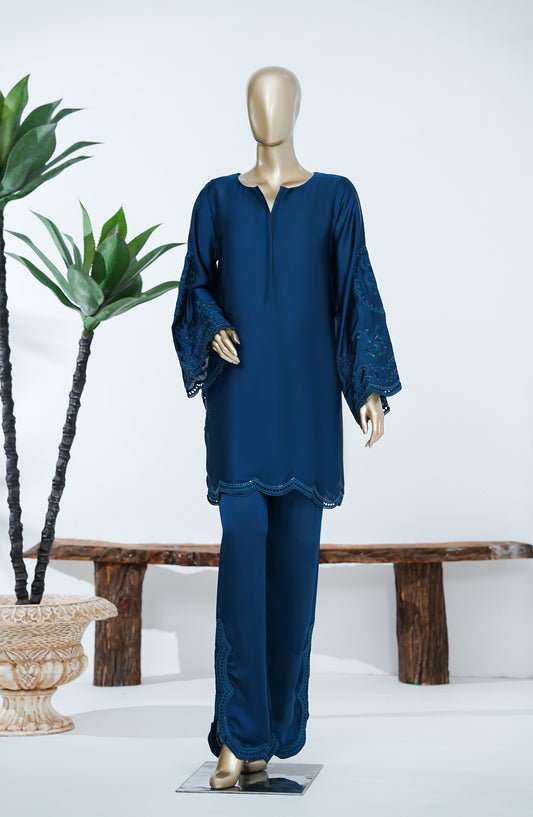 Jannah Noe by Amna Khadija Embroidered Shamooz Silk Stitched 2 Piece Suit - JNLS-08 - AM26JNLS - Blue - Festive Collection