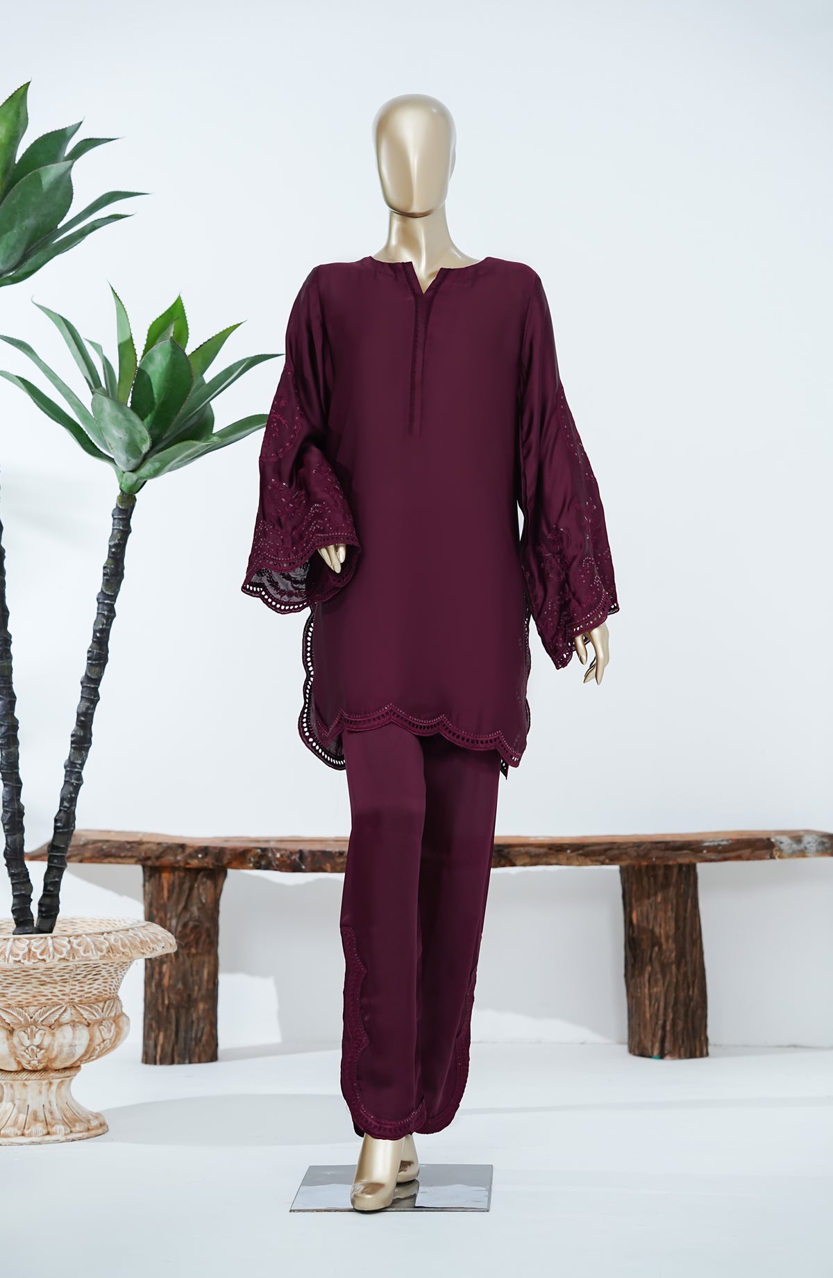 Jannah Noe by Amna Khadija Embroidered Shamooz Silk Stitched 2 Piece Suit - JNLS-09 - AM26JNLS - Purple - Festive Collection