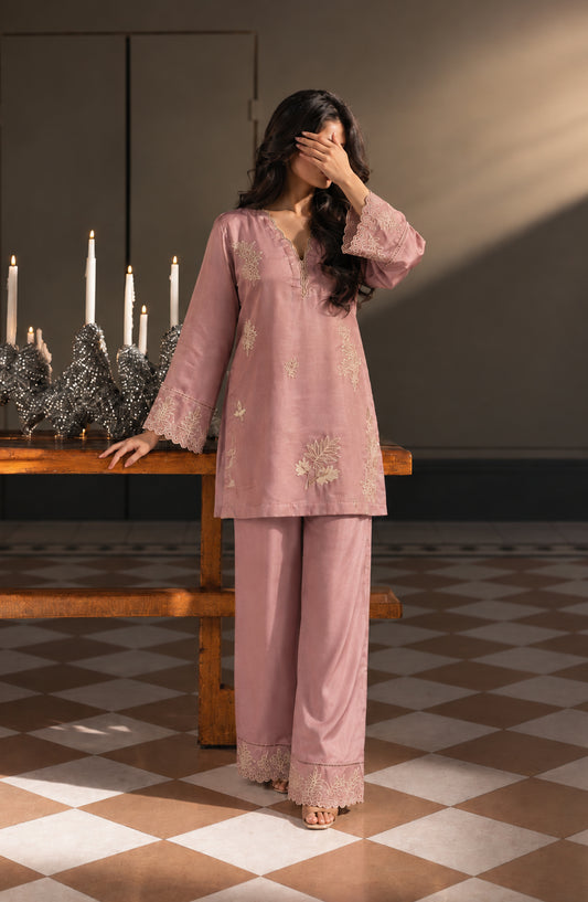 Jannah Noe by Amna Khadija Embroidered Silk Stitched 2 Piece Co-ord Set - JNLS-24 - AM26OEN - Pink - Summer Collection