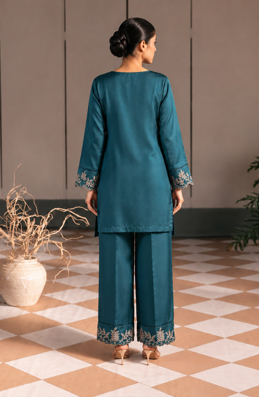 Jannah Noe by Amna Khadija Embroidered Silk Stitched 2 Piece Co-ord Set - JNLS-29 - AM26OEN - Teal - Summer Collection